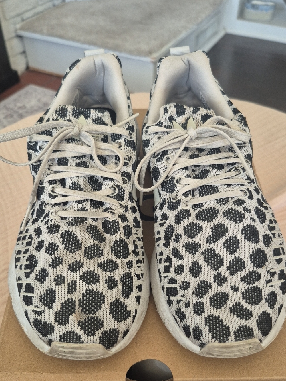 Adidas Women's Black and White Leopard Print Sneakers